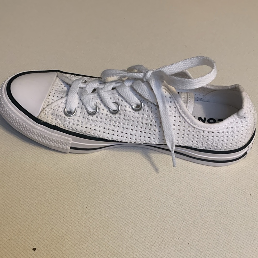 Converse Women’s White Low Top Perforated Sneaker with Black Trim - Picture 4 of 6